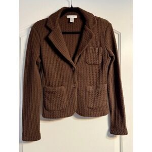 WD-NY Sweater Blazer Women 4 Brown Wool Angora Cable Knit Button Jacket